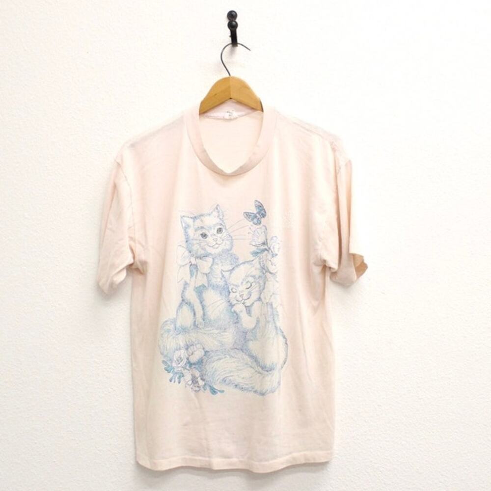 Vintage Kitty Cats in Garden Nashville T Shirt Large